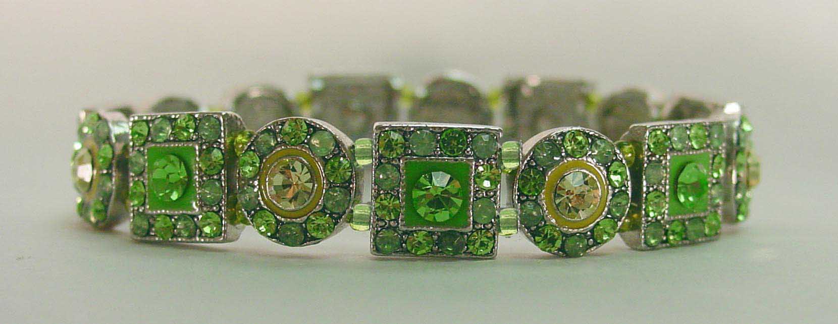 Multi green crystal rhodium plated bracelet