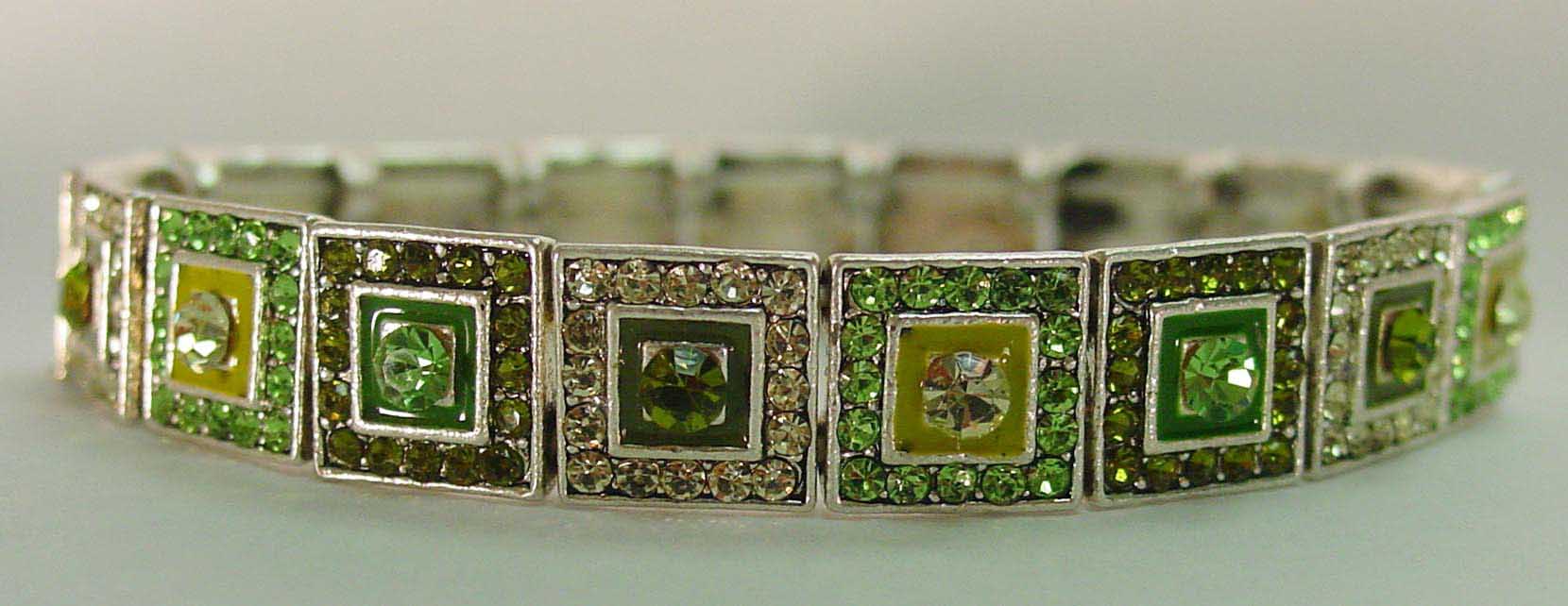 Green crystal rhodium plated bracelet