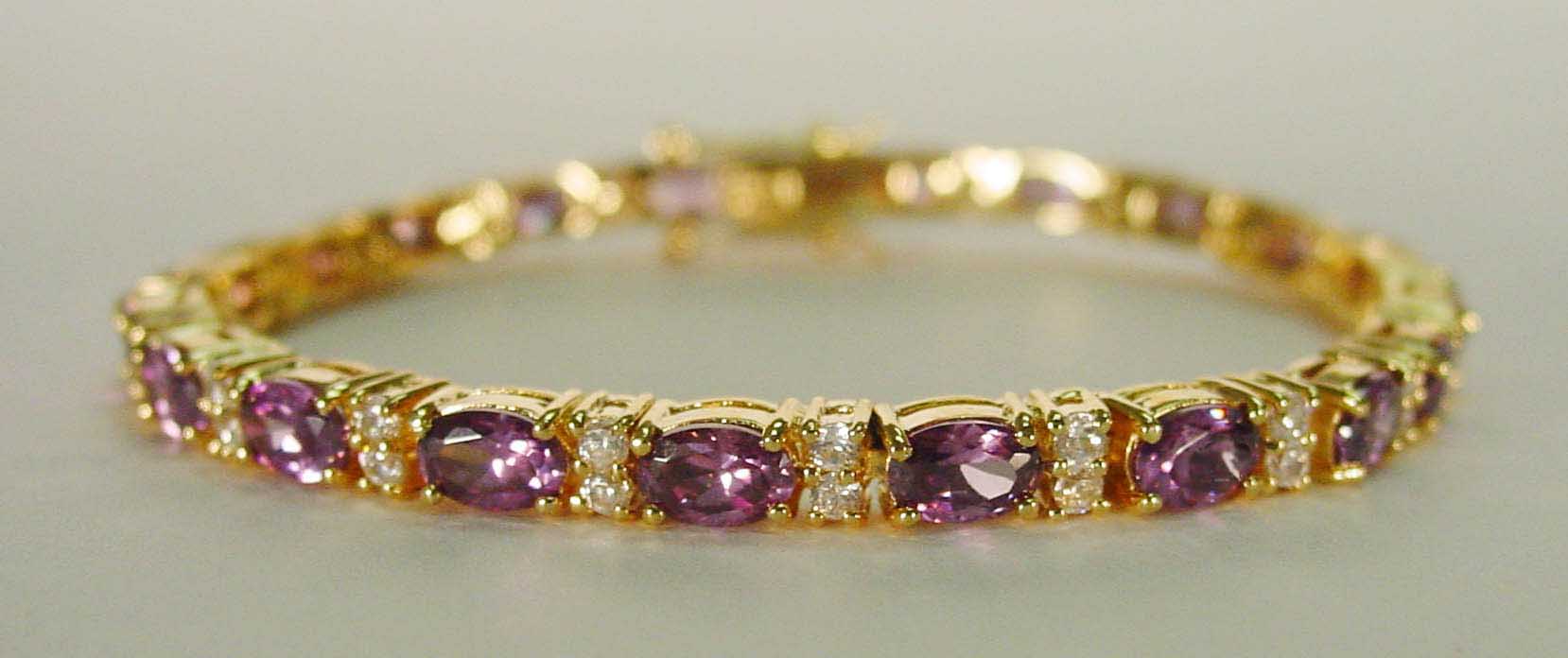 Dark Amethyst CZ & clear CZ gold bracelet