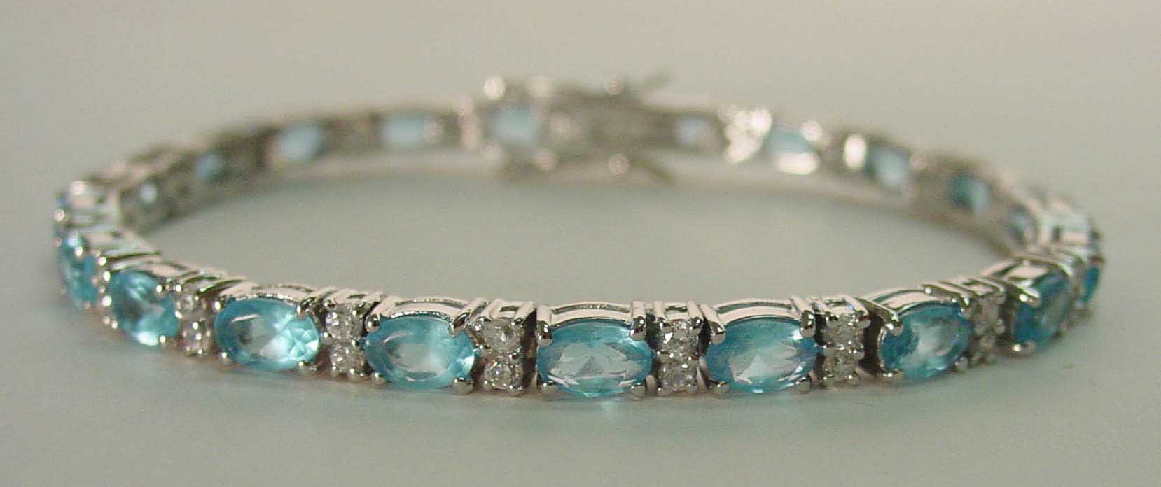 Blue topaz CZ & clear CZ silver bracelet