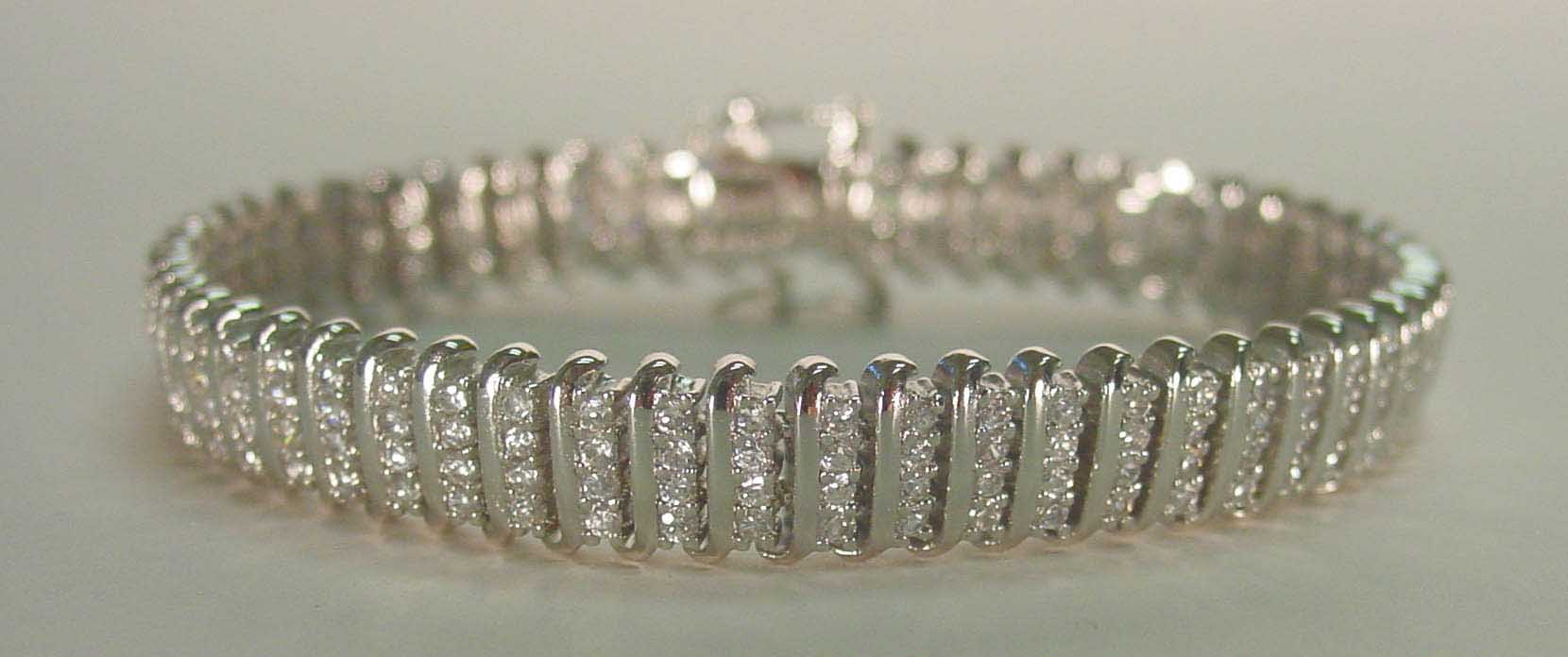 Clear colored CZ 4 row silver bracelet