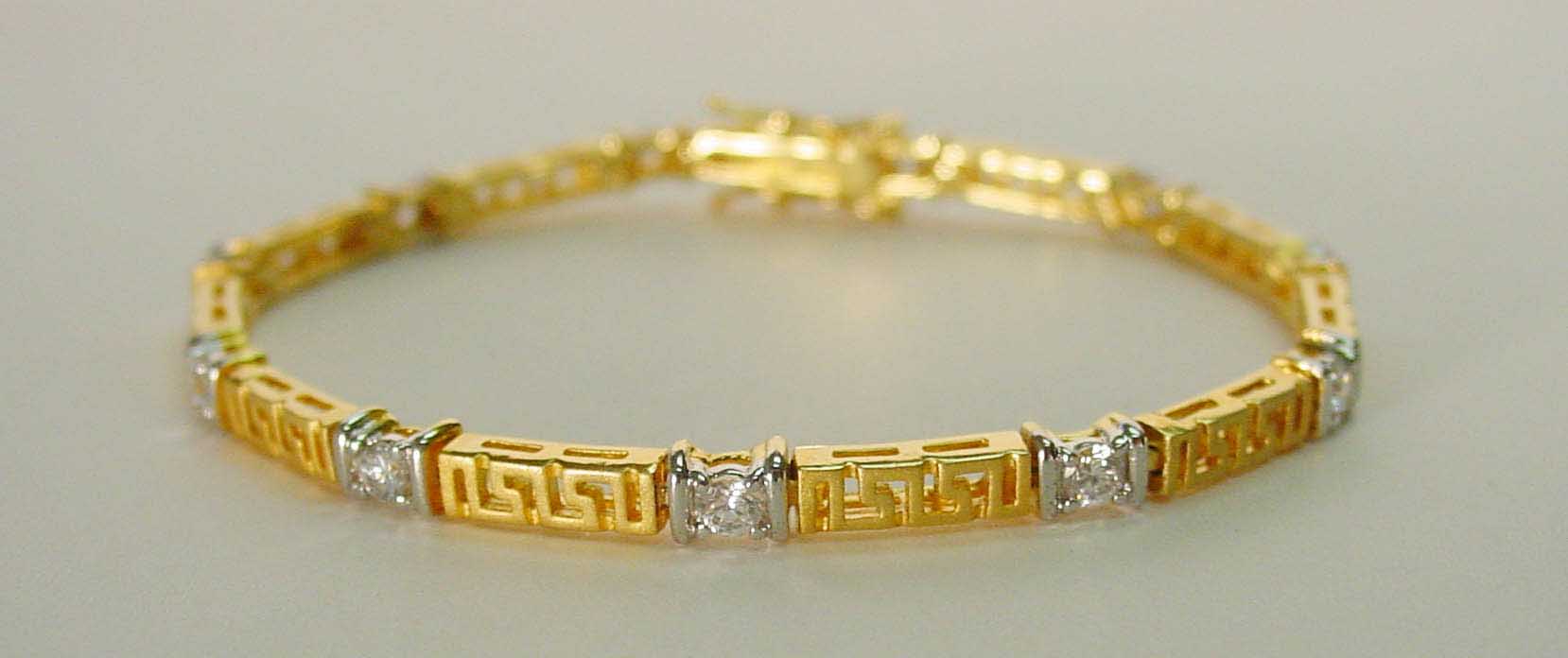 Clear CZ greek style matte gold bracelet