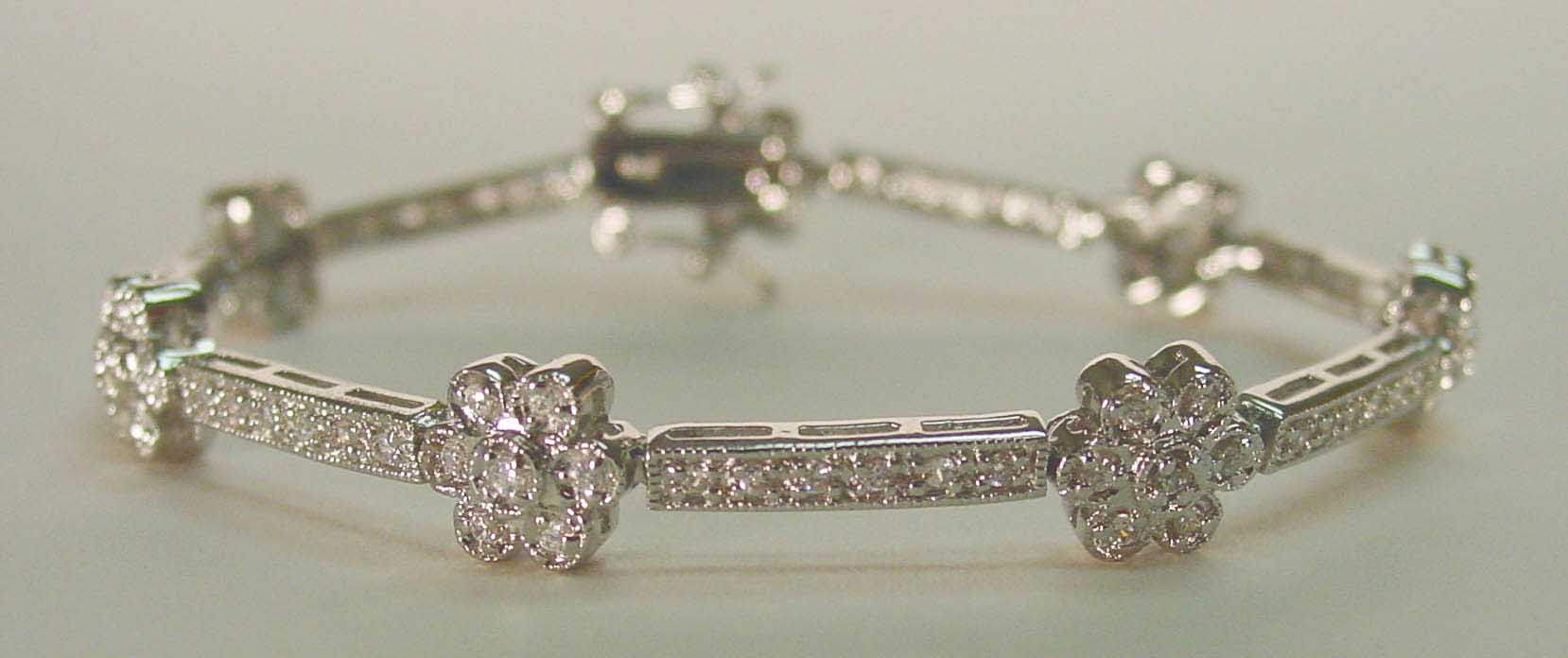 Clear CZ flower silver bracelet