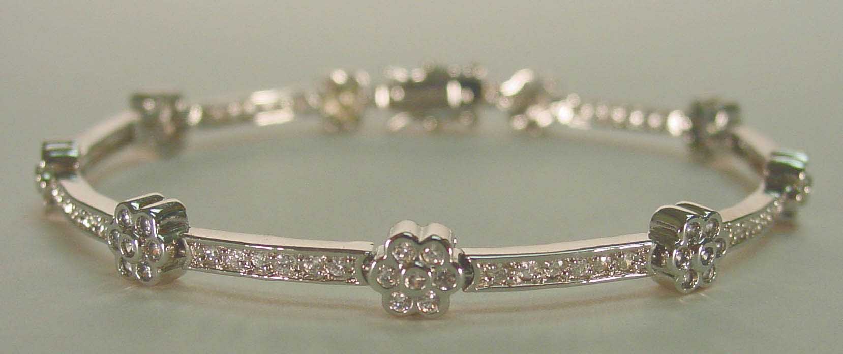 Clear CZ small flower silver bracelet