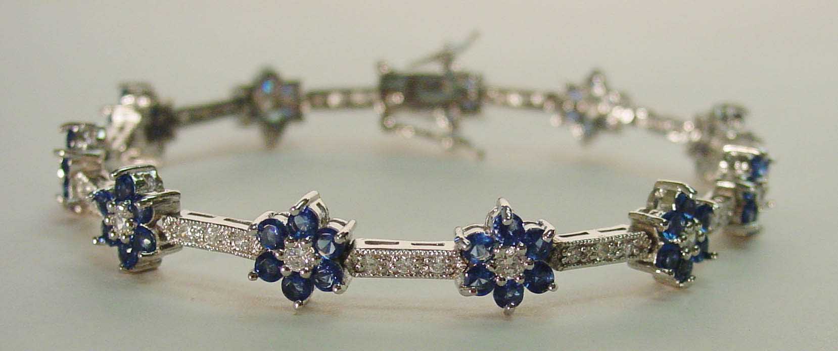 Sapphire CZ & clear CZ flower silver bracelet