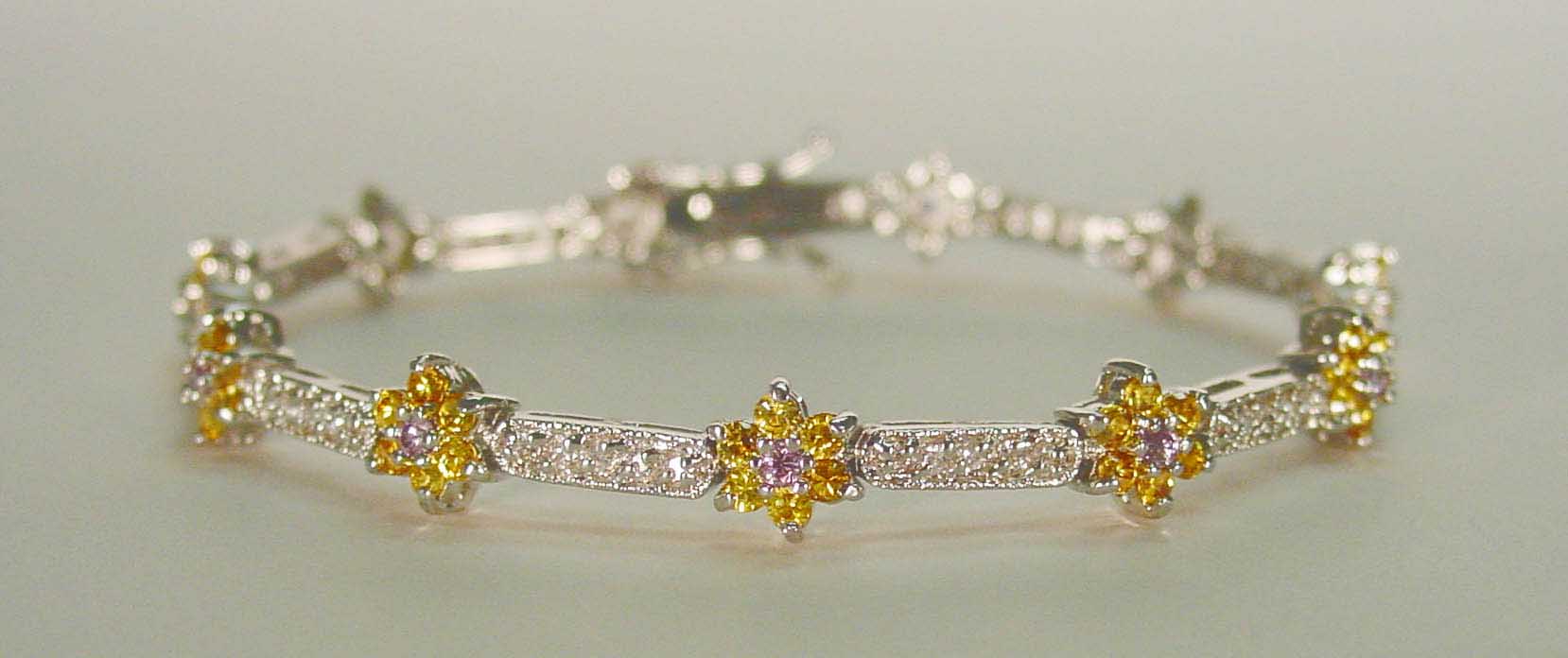 Citrine, Amethyst & clear CZ silver bracelet