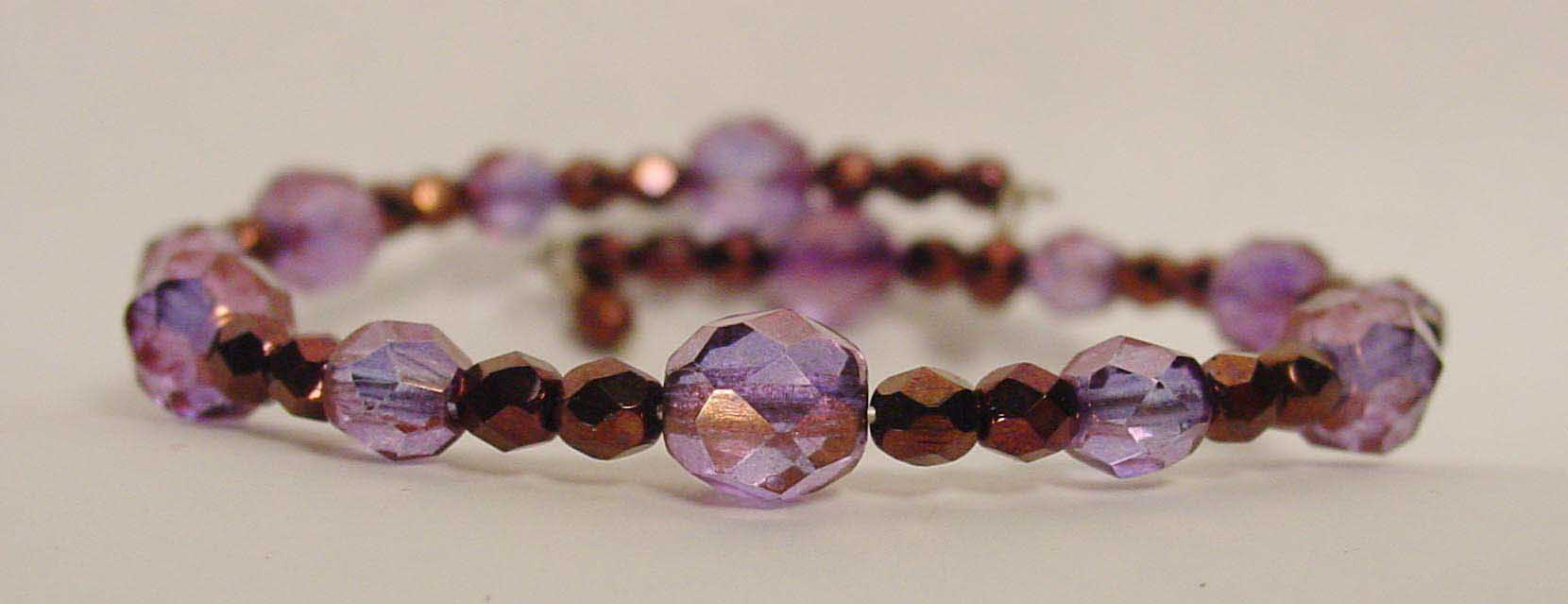 Bohemian glass amethyst single coil bracelet