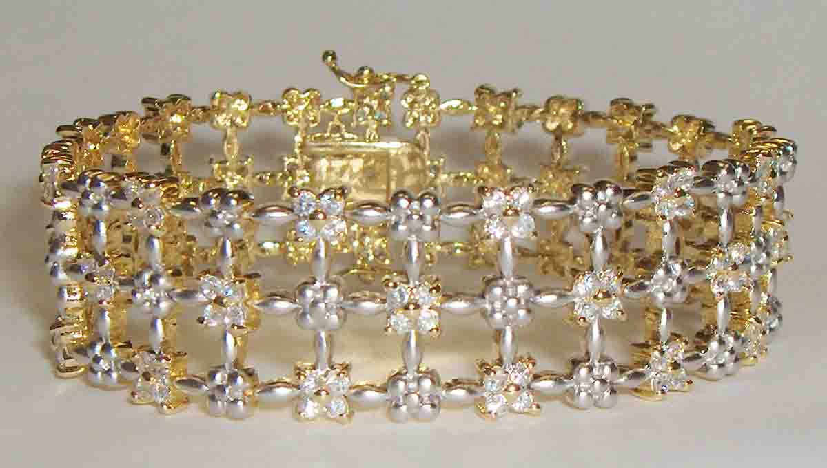 3 row two tone CZ mesh bracelet