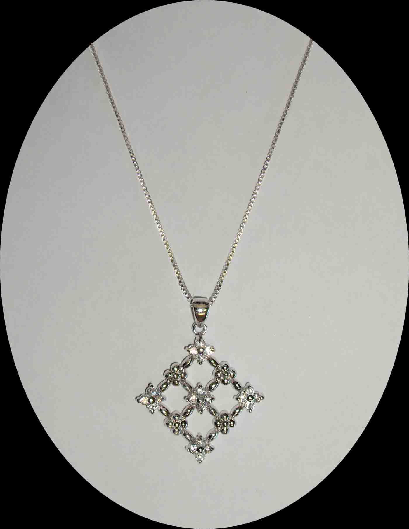 CZ mesh diamond shaped silver necklace