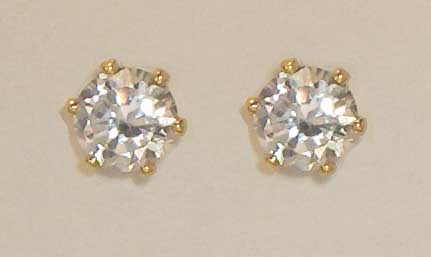 6.5 mm CZ gold studs