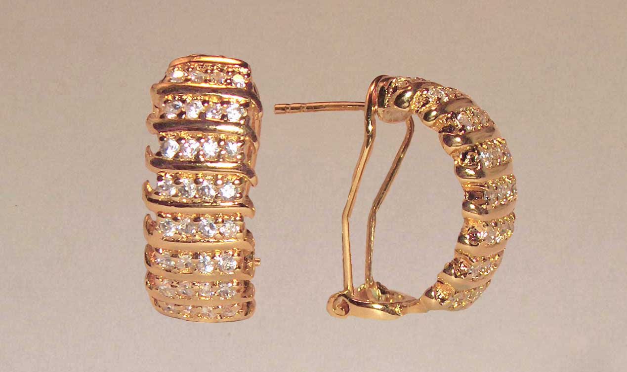 Clear CZ 4 row gold earrings