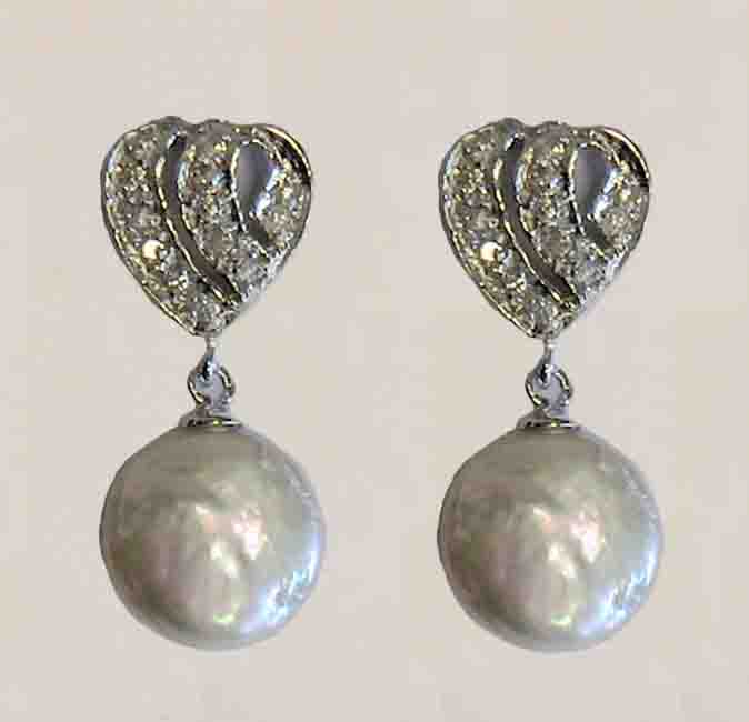 CZ encrusted Pearl dangle earrings
