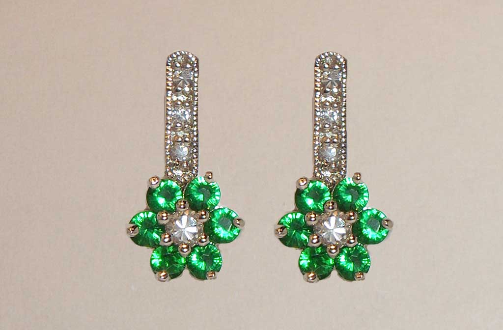 Emerald CZ flower drop silver earrings