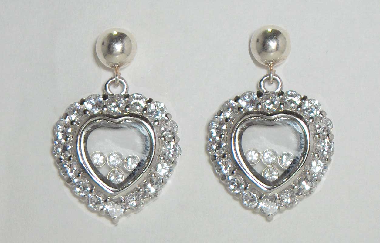 floating CZ heart earrings