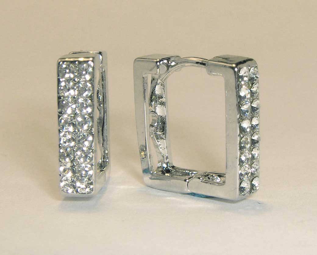 Double row crystal square hoops