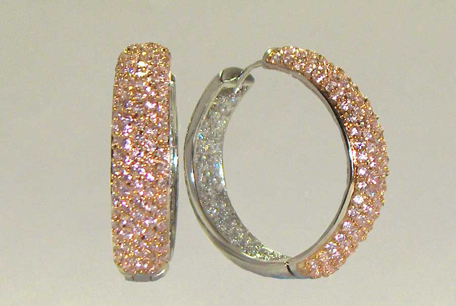 Pink encrusted CZ large hoops