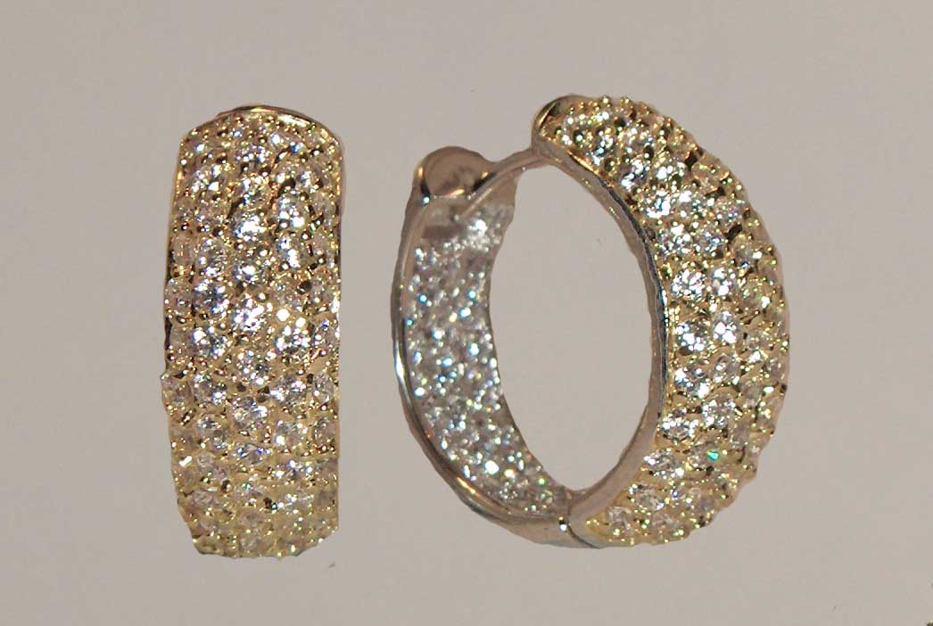 Two-tone white CZ crusted medium hoops