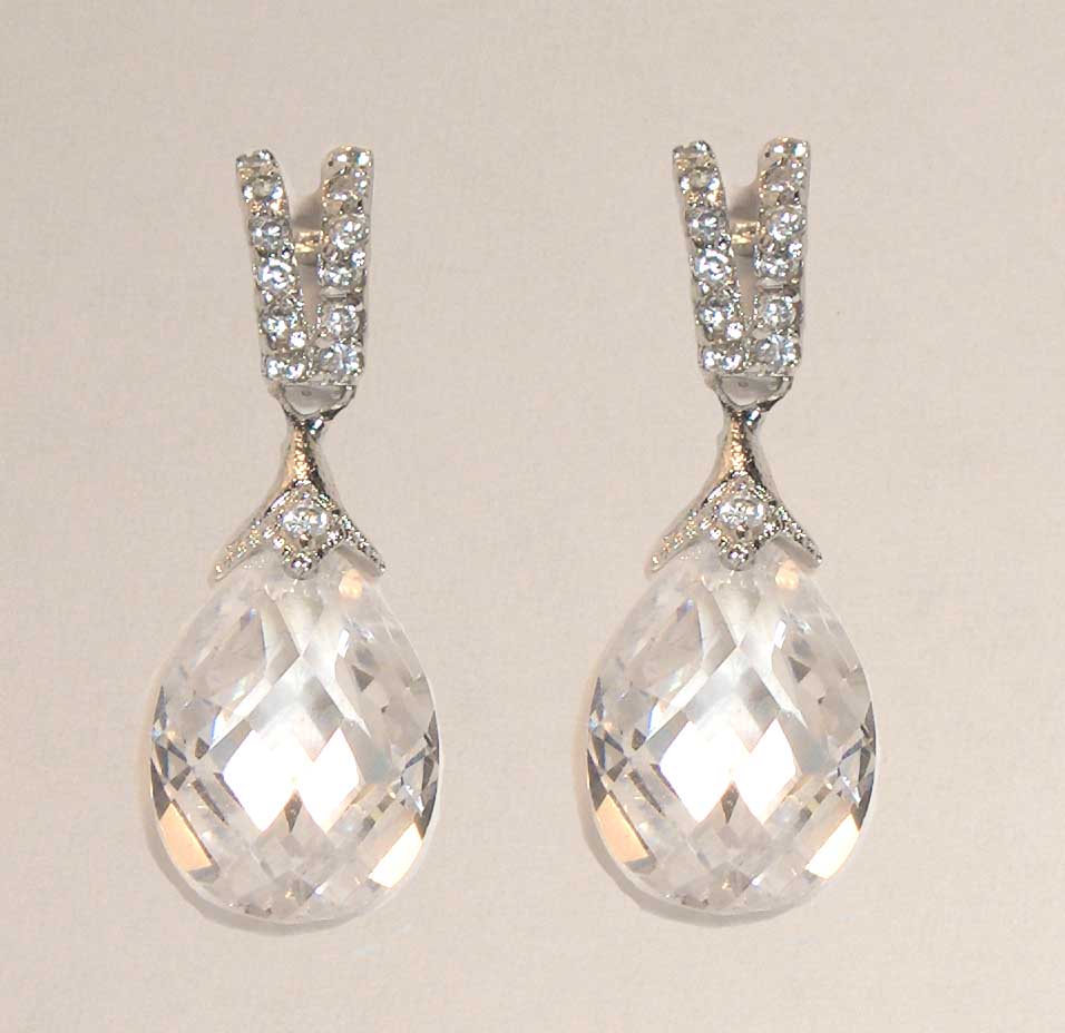 White faceted crystal drop earrings