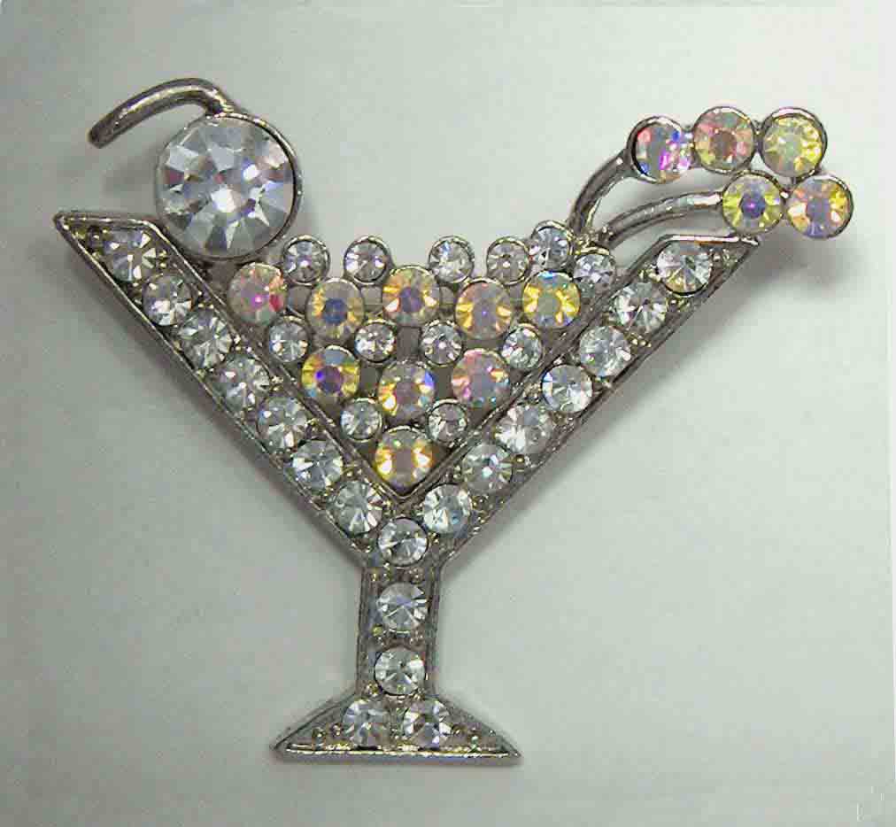 White, white aurora crystal martini pin