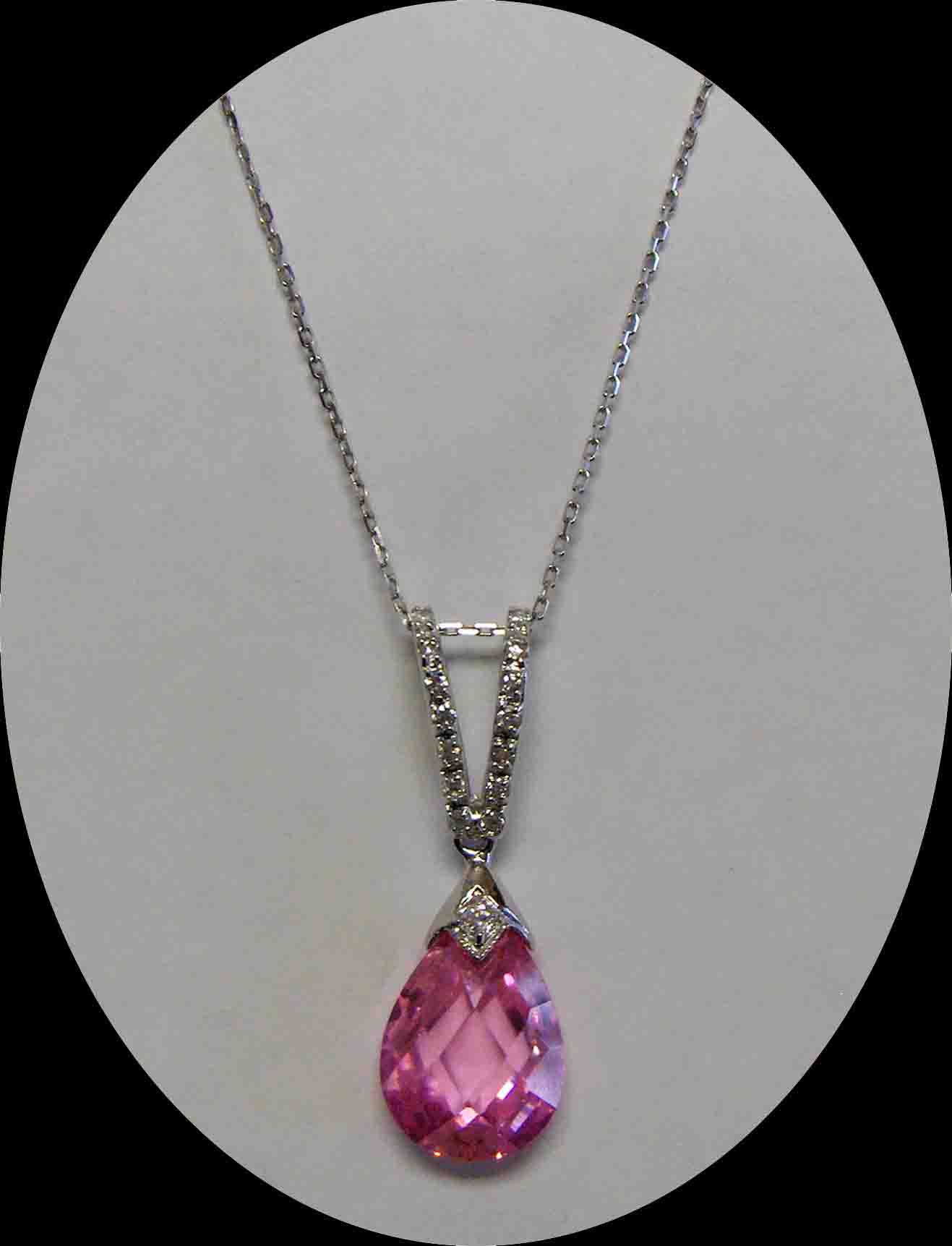 Pink drop faceted crystal necklace
