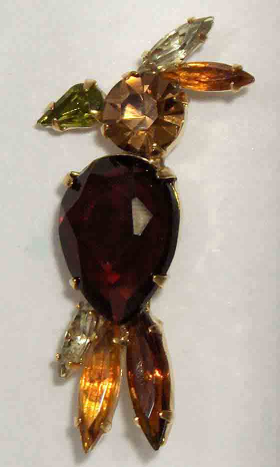 Multi topaz and green bohemian glass parrot pin