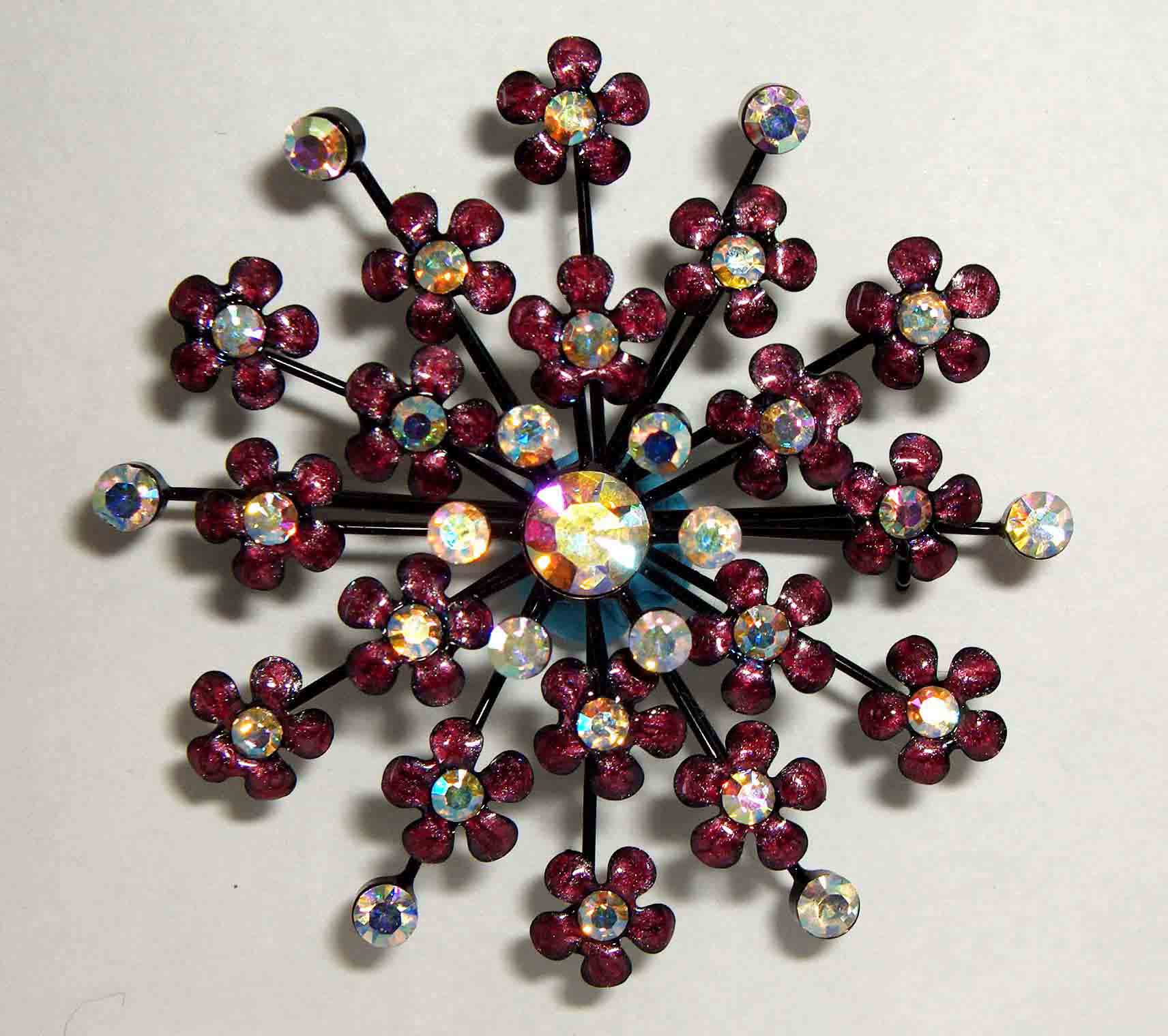 Dark pink, aurora pink crystal starburst pin