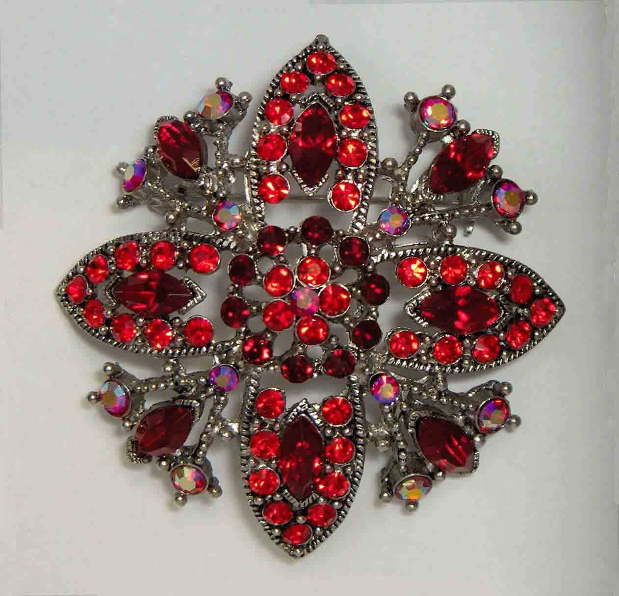 Red with red aurora crystal flower pin