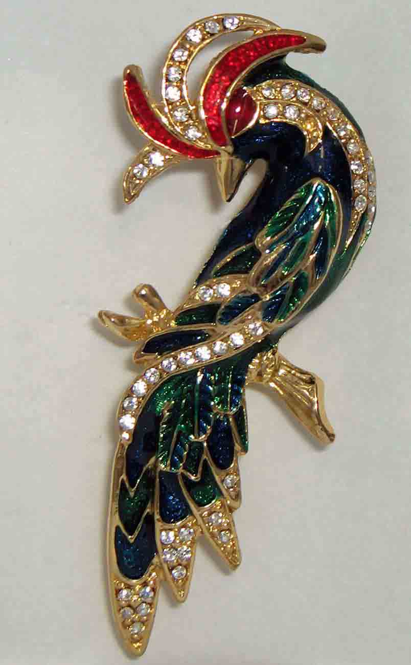 Crystal enamel parrot pin