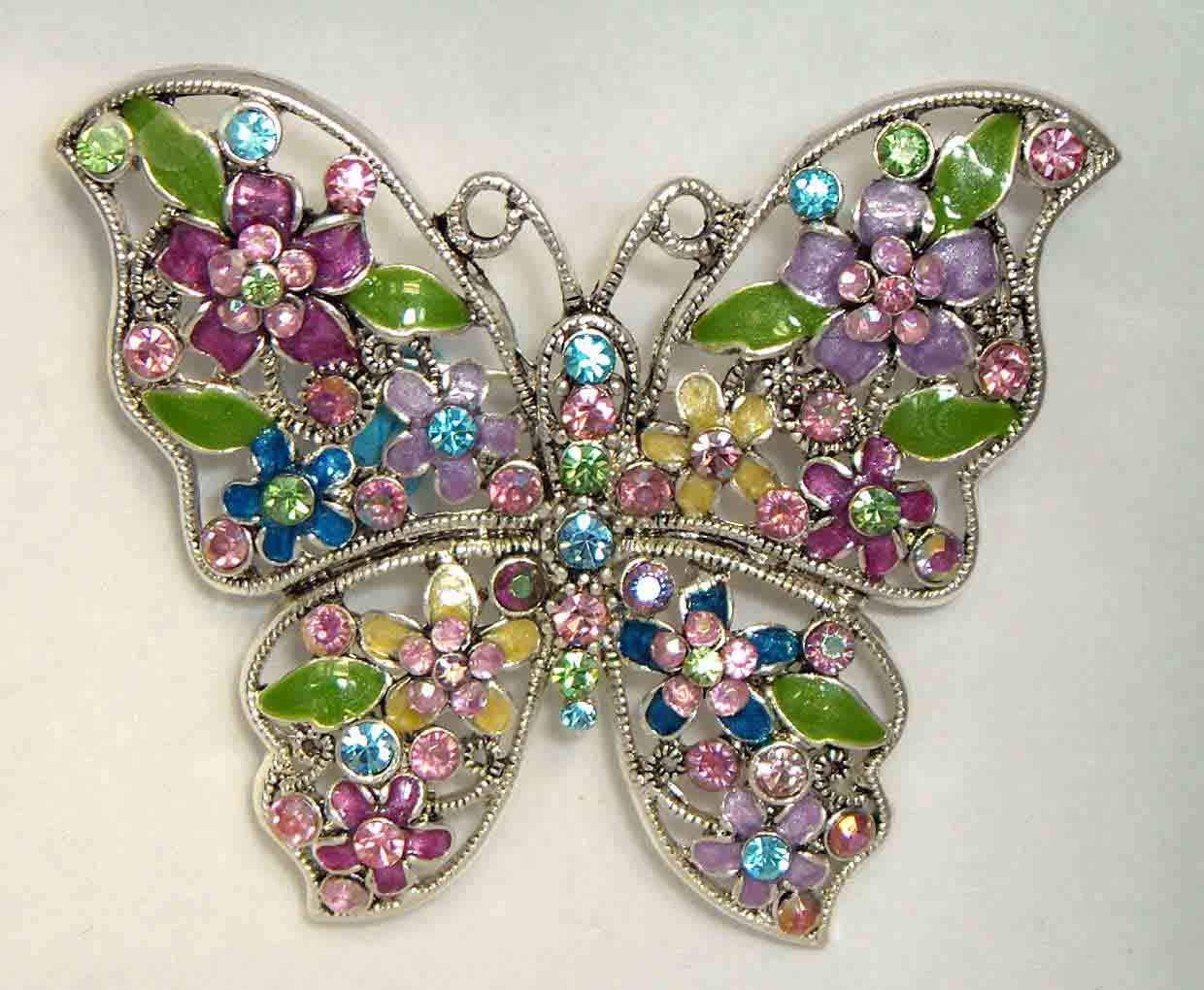 Pastel enamel crystal butterfly pin