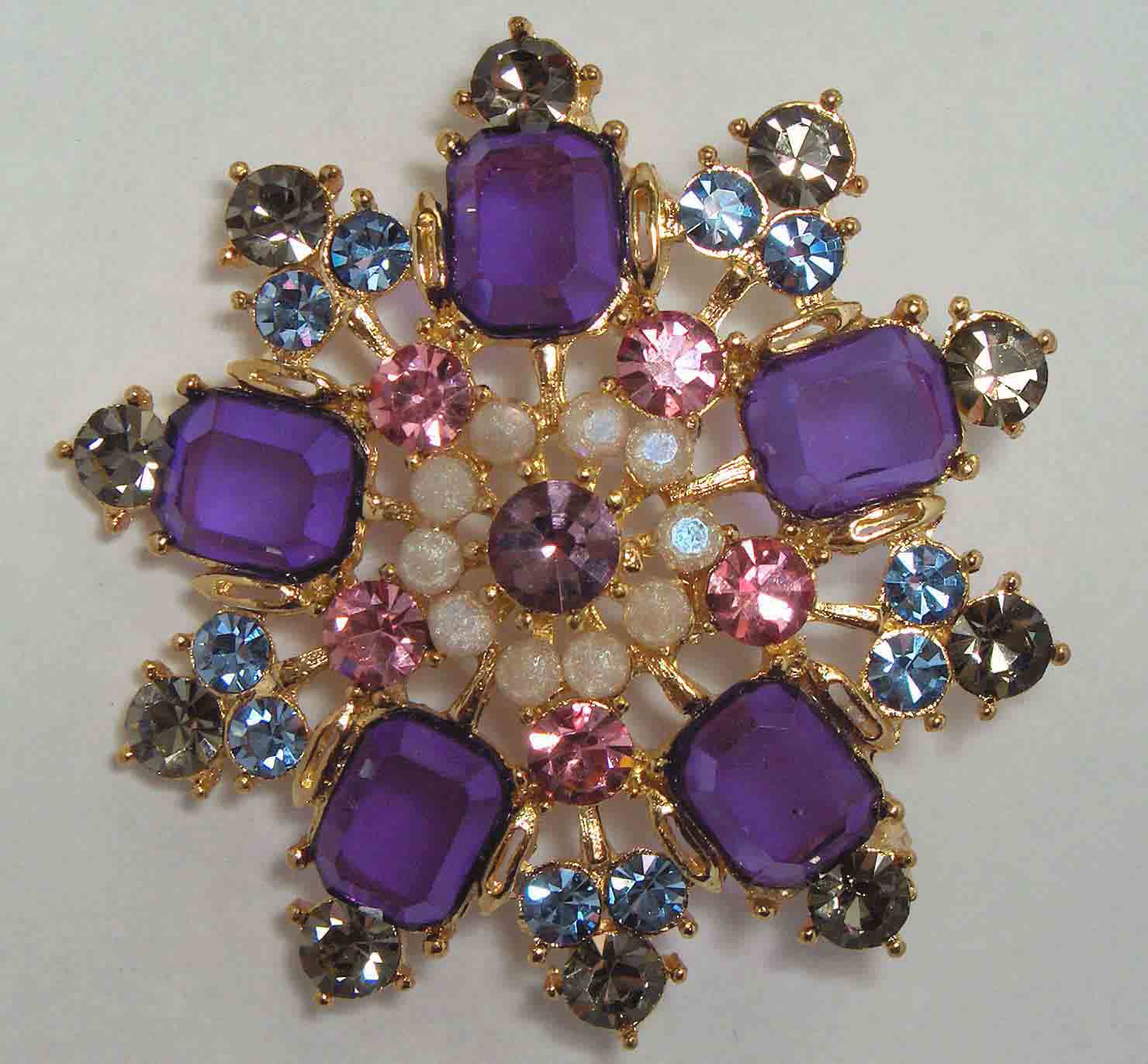 Purple, pink, opalite, blue, topaz pin