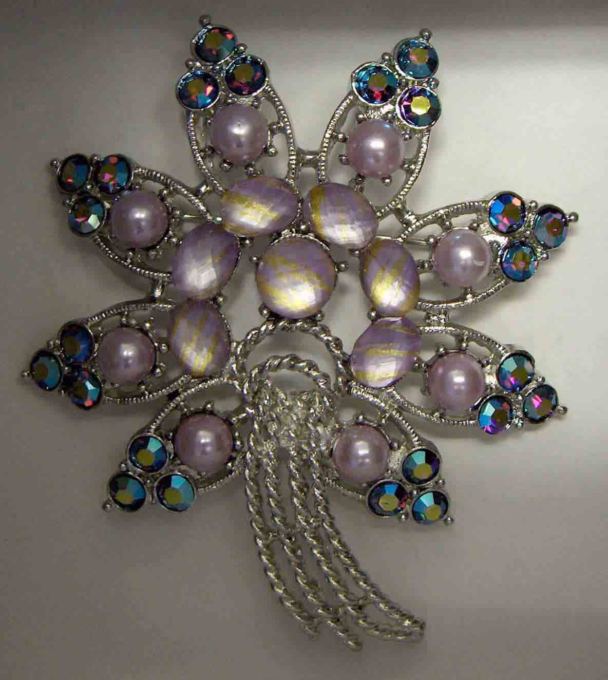 Purple, MOP sickle crystal pin