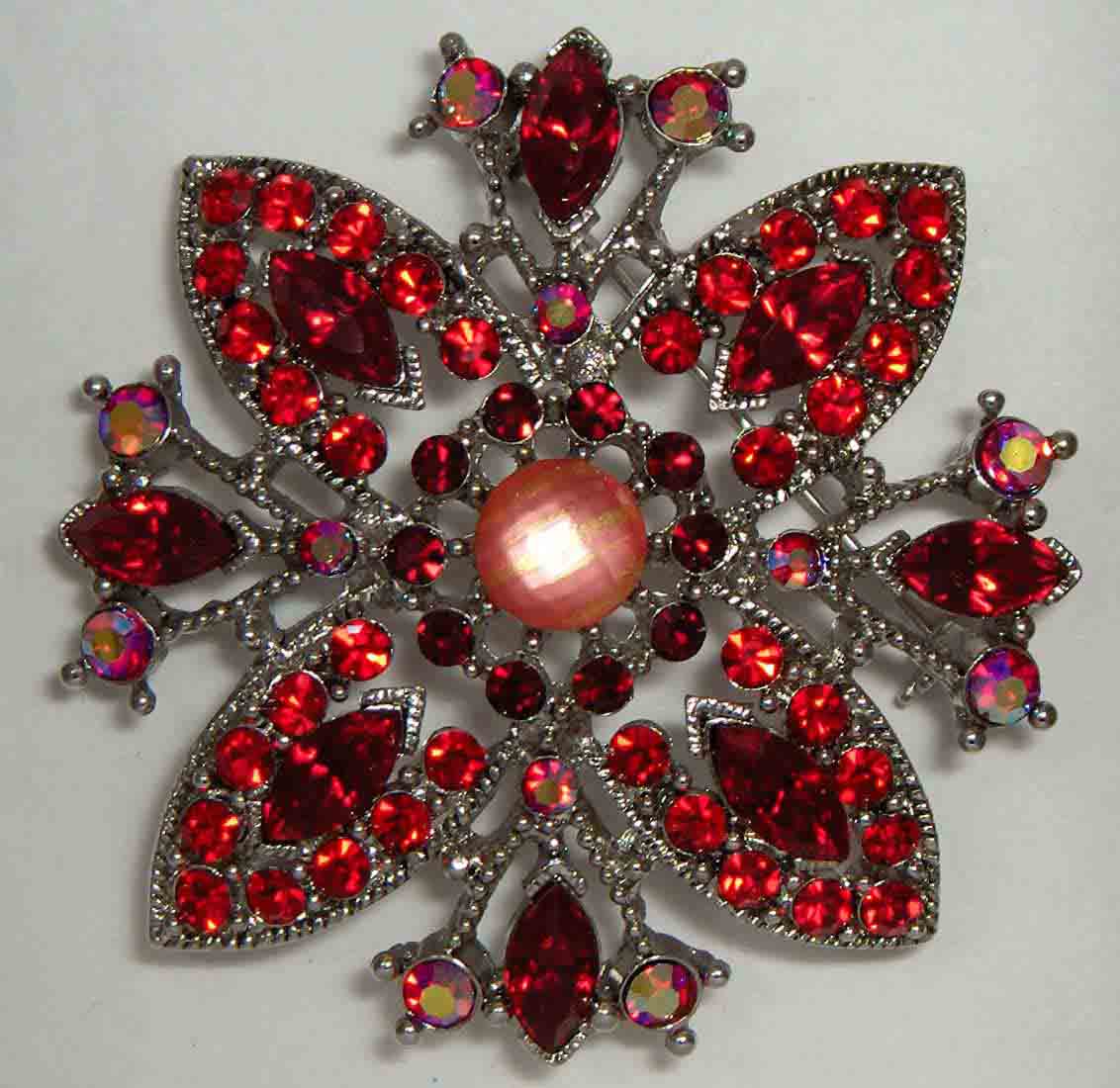 Red MOP flower crystal pin