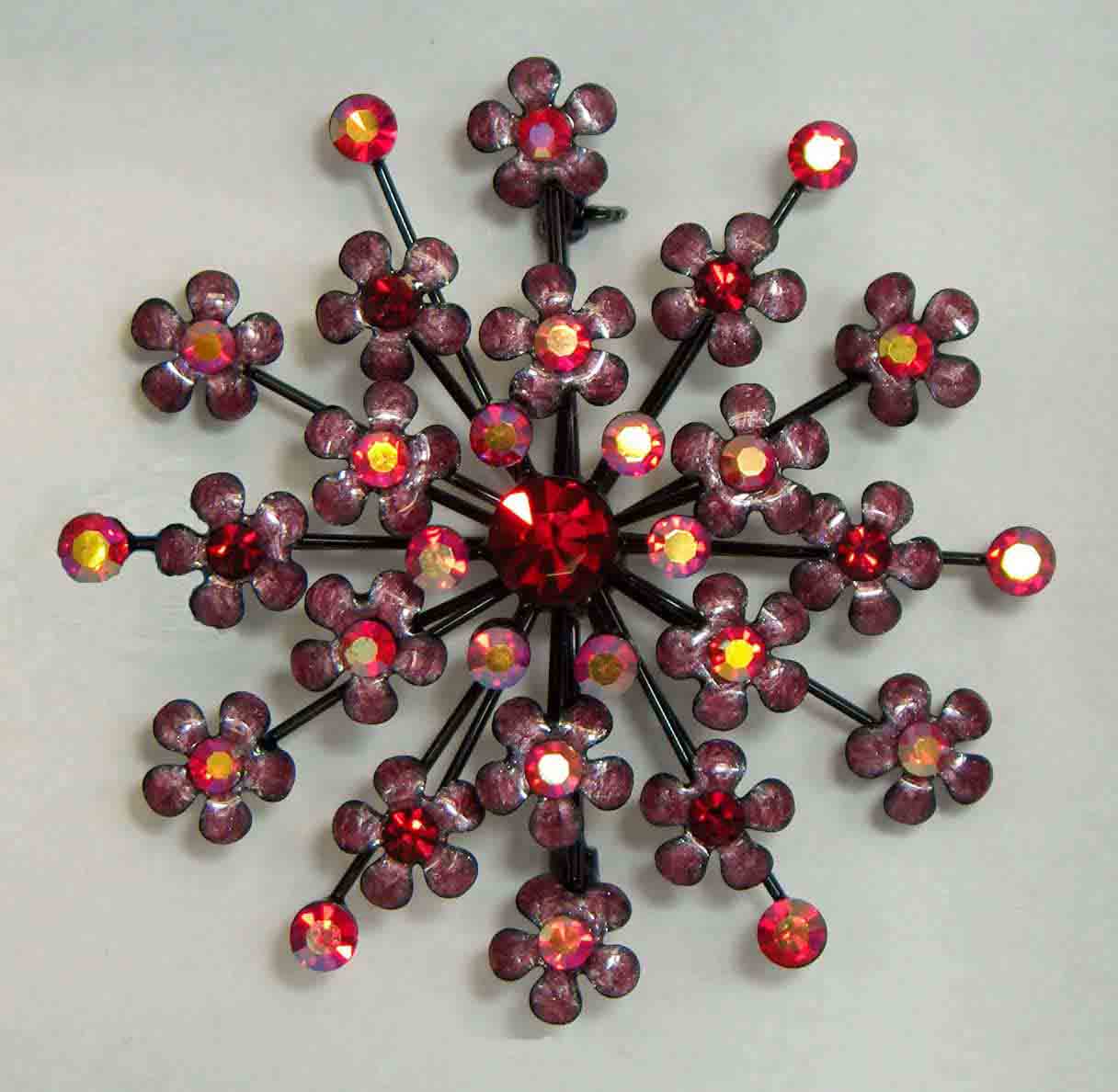 Red, red aurora, dk pink crystal starburst pin