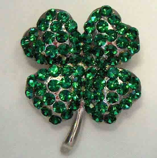 Green crystal dense shamrock pin