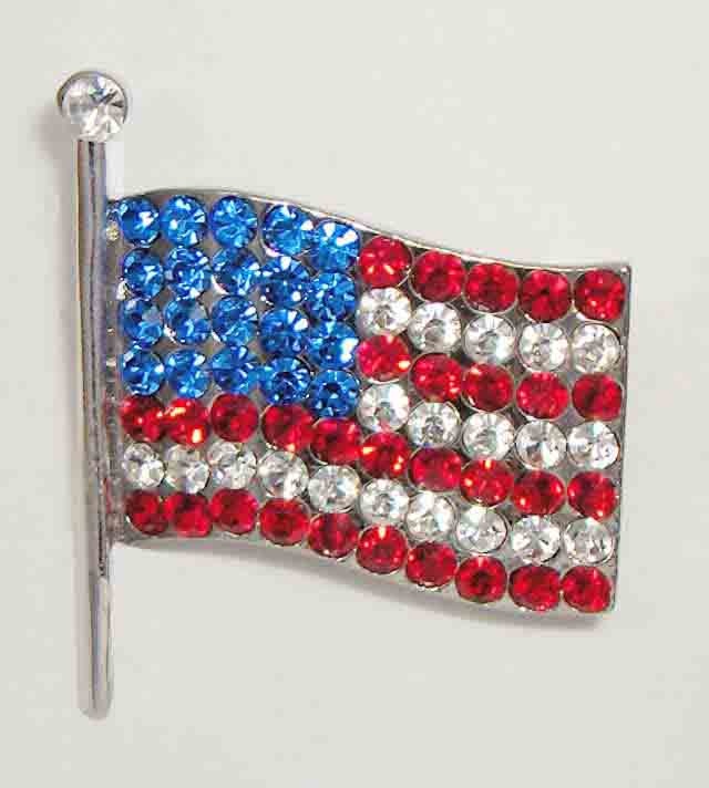 Red, white, blue crystal USA flag pin